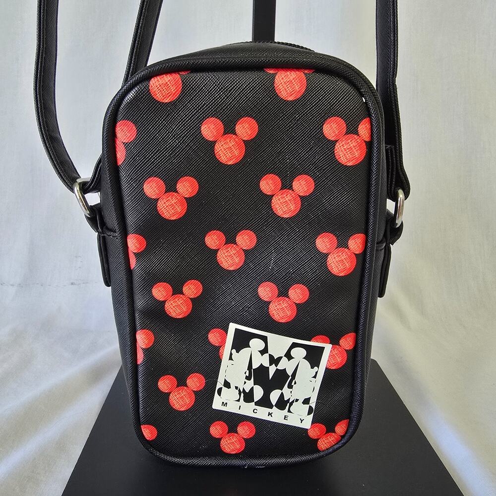 Disney Dani Mickey Mouse Pattern Crossbody Bag Black Red 4.5" x 2" x 8"